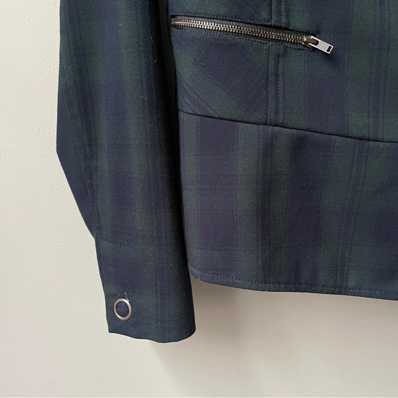 Cabi Moto Jacket‎ Blazer Women's 8 Plaid Navy Blue Hunter Green Preppy Office - Picture 6 of 12